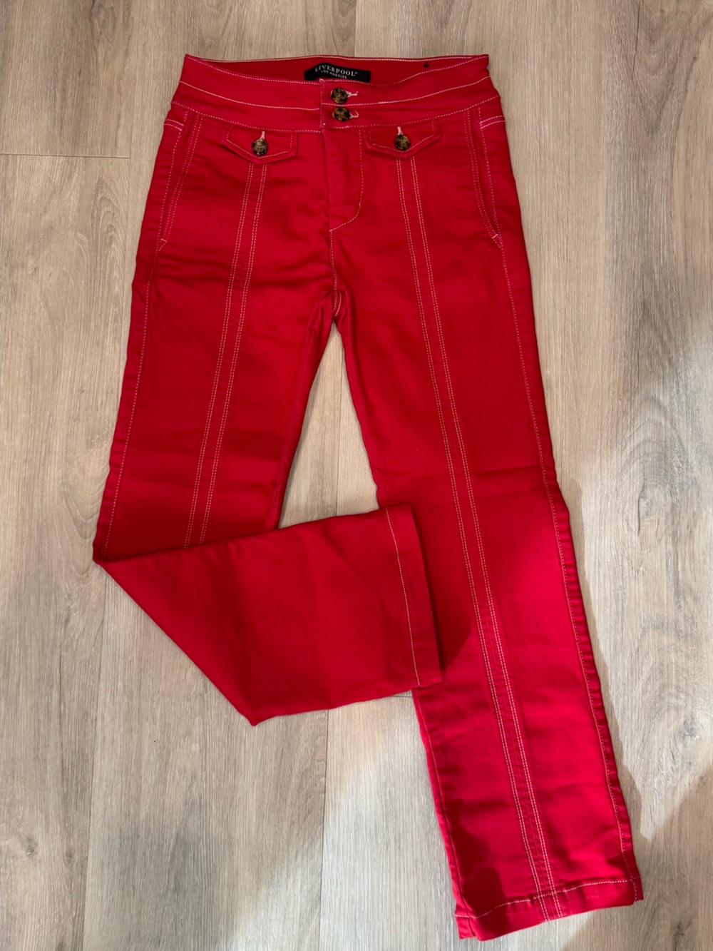 Low Waist Red Stitch-Detail Ankle Jeans